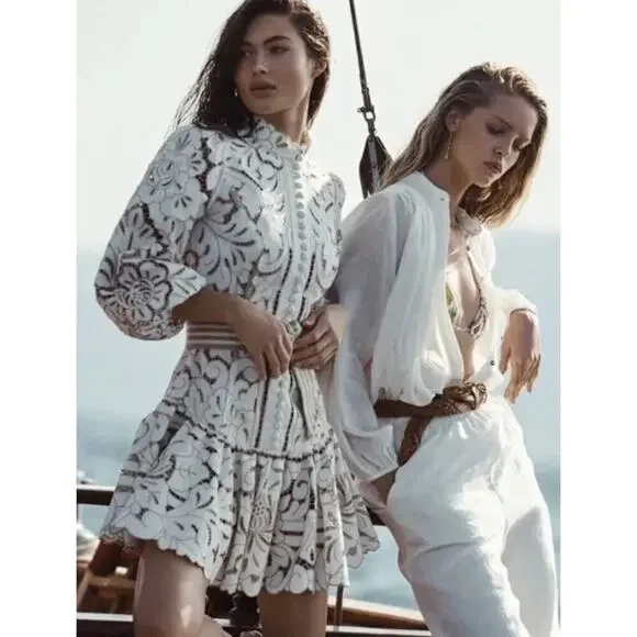 Zimmermann Edie Button Down Short Dress Embroidered Lace Mini Belted 0 US 4 - Picture 7 of 16